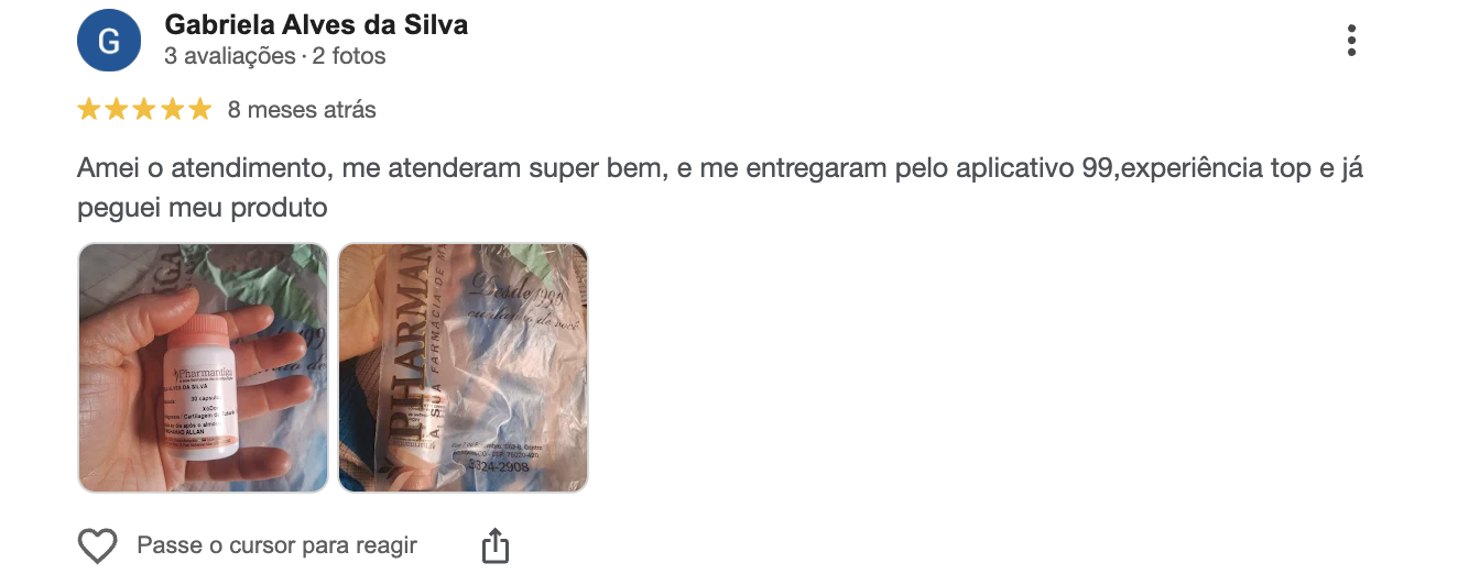 Avaliação 5 estrelas de Gabriela Alves da Silva no Google