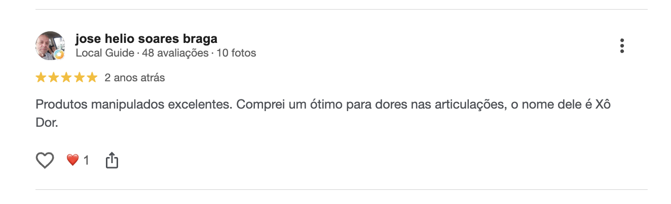 Avaliação 5 estrelas de José Hélio Soares Braga no Google