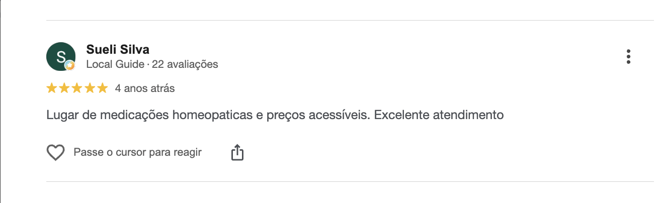 Avaliação 5 estrelas de Sueli Silva no Google